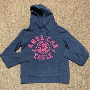 American Eagle Outfitters Pullover Hoodie Womens  NY City Blue with Pink Logo